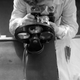 woman inspecting camera
